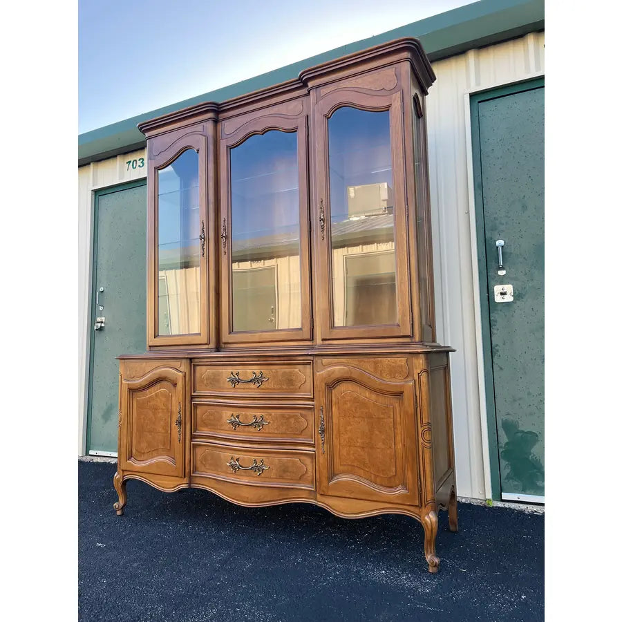 1980s Century Furniture French Country Illuminated China Cabinet