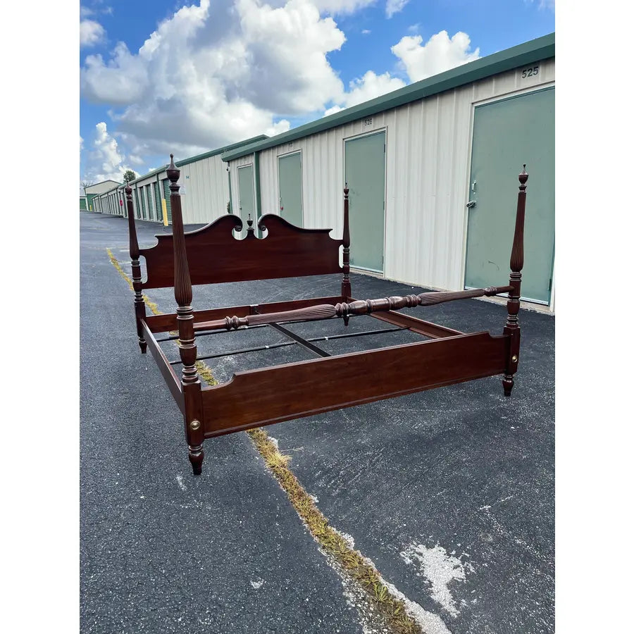 1980s Ethan Allen Georgian Court Cherry King Poster Bed Frame