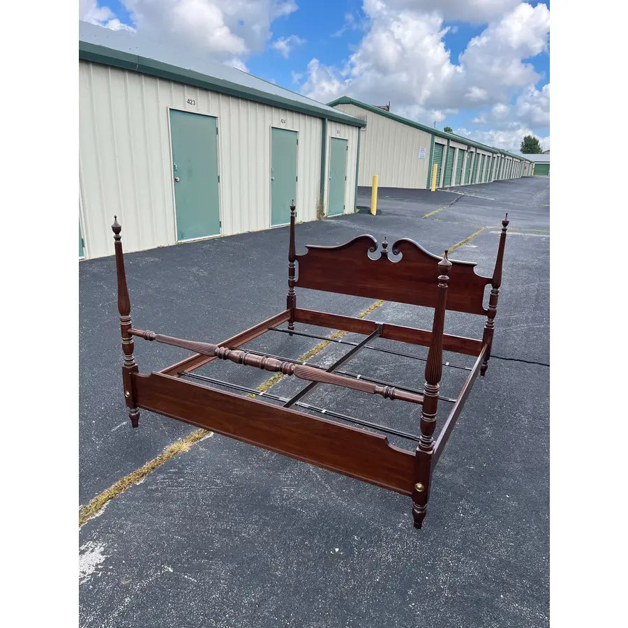 1980s Ethan Allen Georgian Court Cherry King Poster Bed Frame