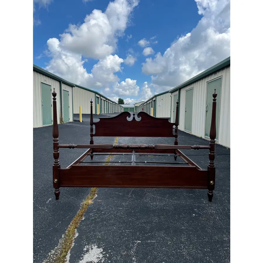 1980s Ethan Allen Georgian Court Cherry King Poster Bed Frame