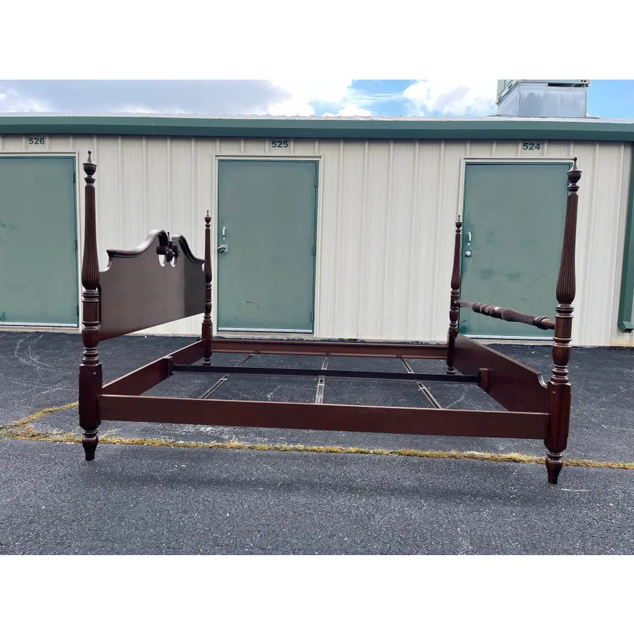 1980s Ethan Allen Georgian Court Cherry King Poster Bed Frame