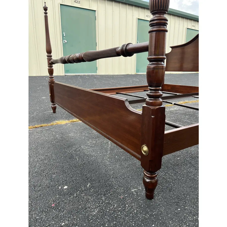 1980s Ethan Allen Georgian Court Cherry King Poster Bed Frame