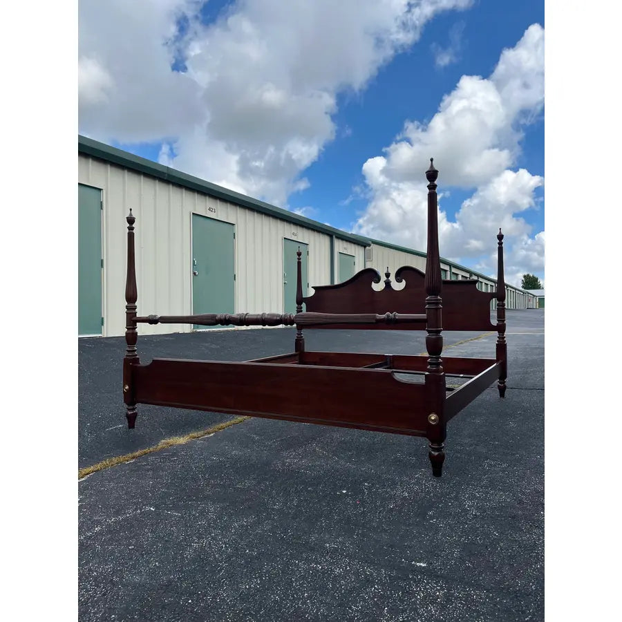 1980s Ethan Allen Georgian Court Cherry King Poster Bed Frame