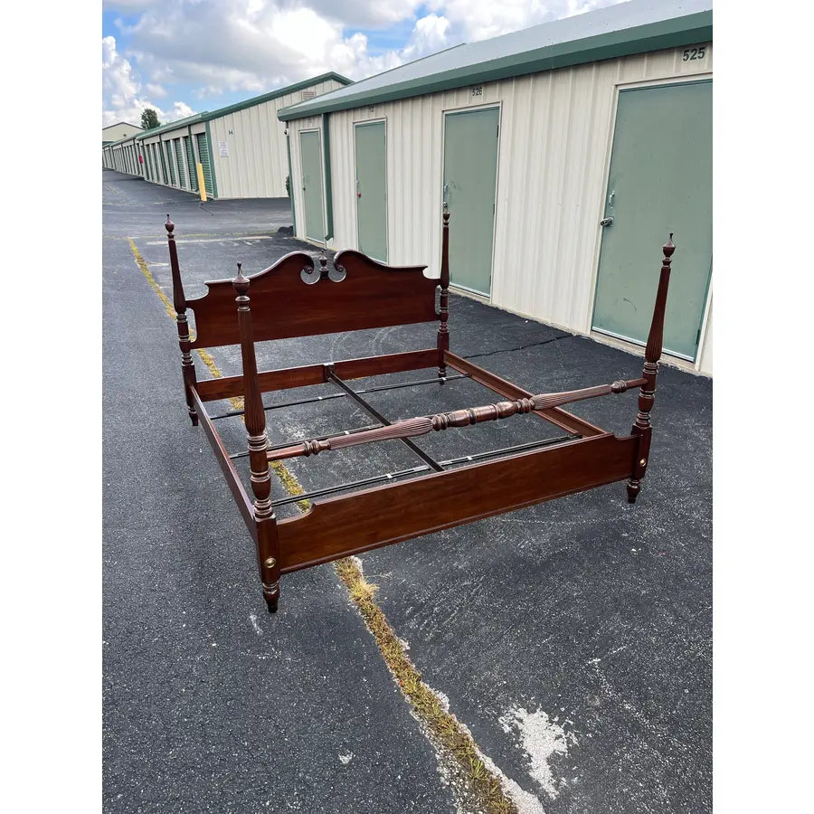 1980s Ethan Allen Georgian Court Cherry King Poster Bed Frame