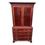 1980s Hickory White "The American Masterpiece Collection" Georgian Style Banded Mahogany Media Armoire
