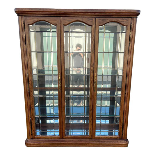 1980s Monumental American of Martinsville Grand Oak Lighted Curio Display