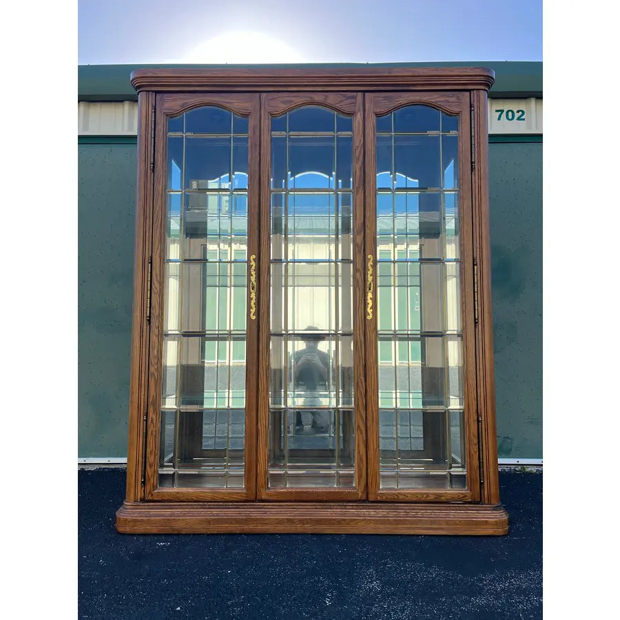 1980s Monumental American of Martinsville Grand Oak Lighted Curio Display