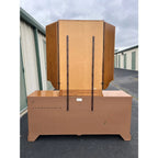 1980s Thomasville Oak 9 Drawer Long Dresser and Tri-Fold Mirror