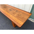 1980s Vintage Walnut and Cherry Bench- 7 Foot Long