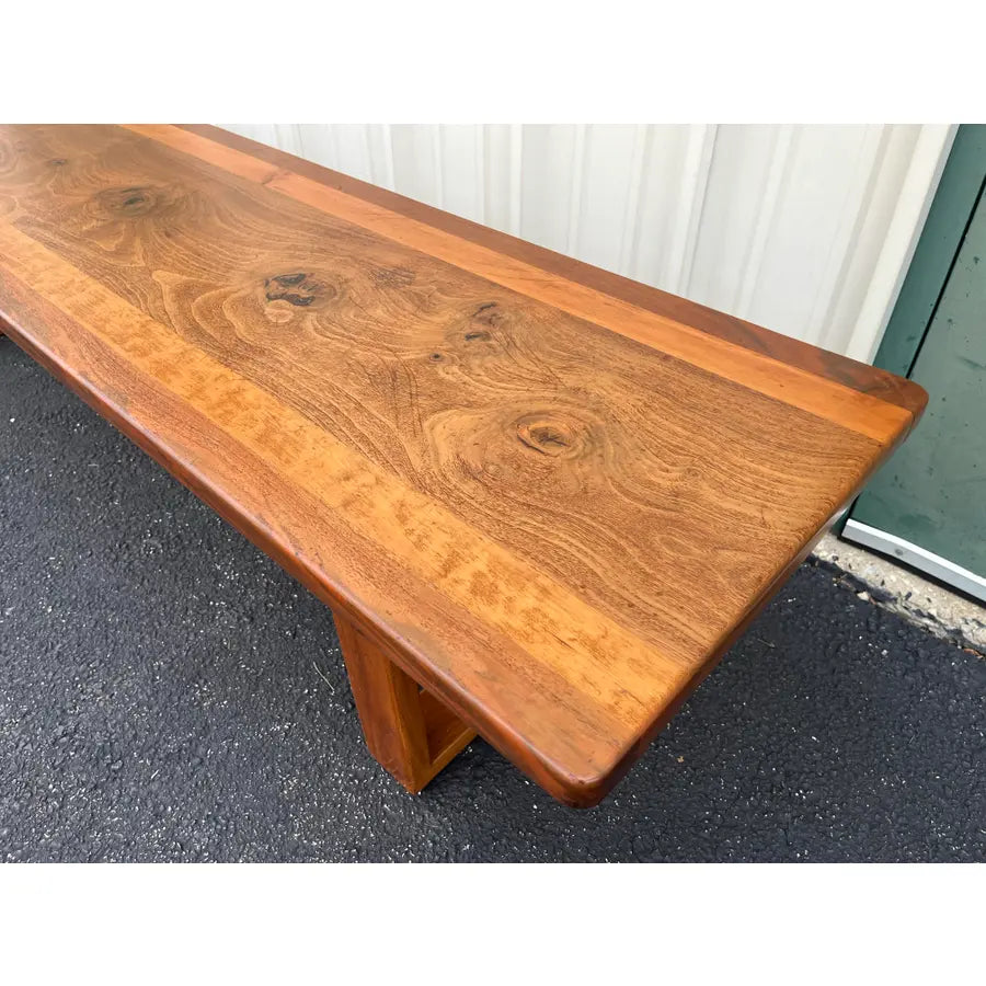 1980s Vintage Walnut and Cherry Bench- 7 Foot Long