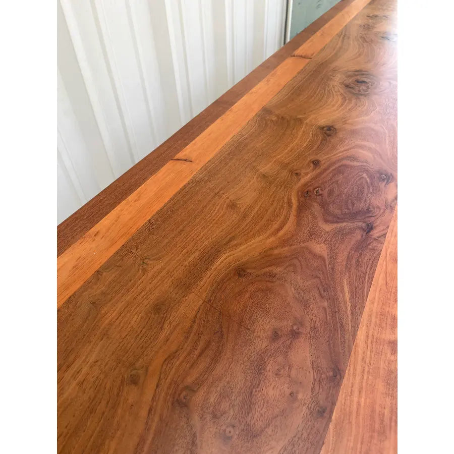 1980s Vintage Walnut and Cherry Bench- 7 Foot Long