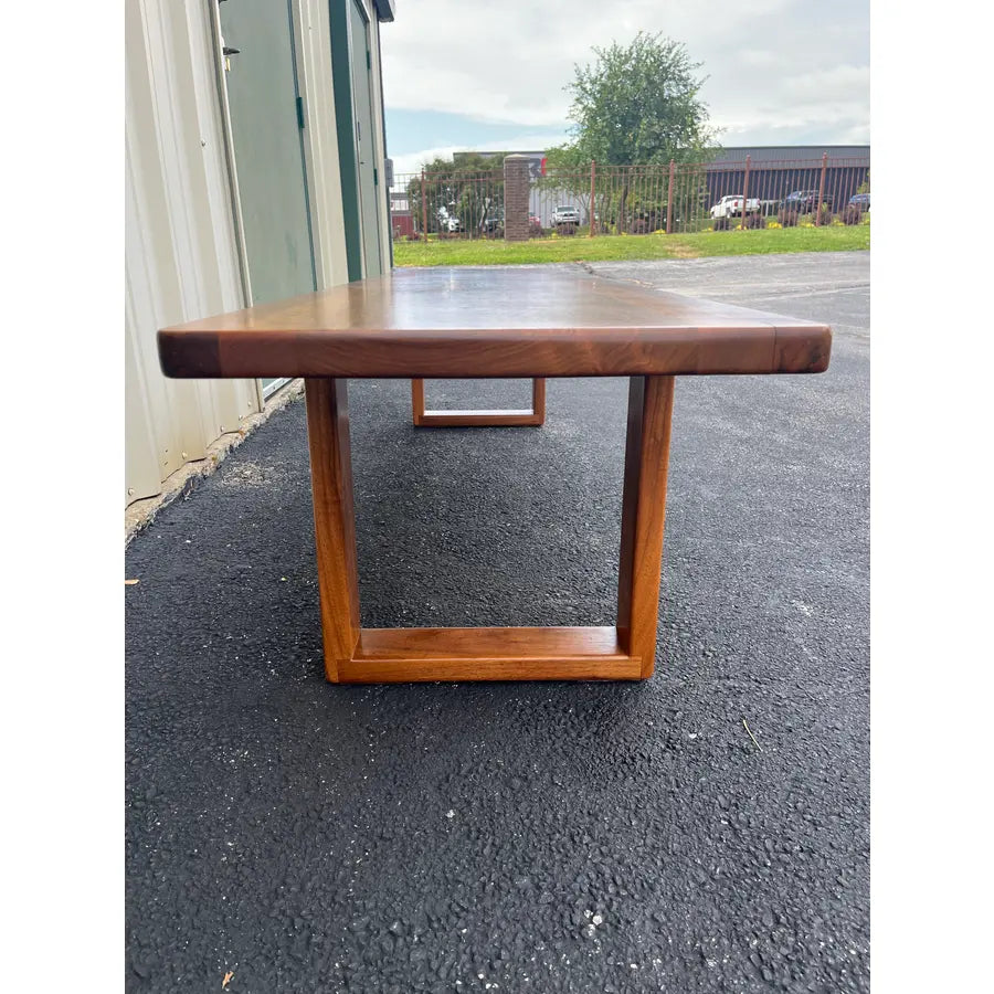 1980s Vintage Walnut and Cherry Bench- 7 Foot Long