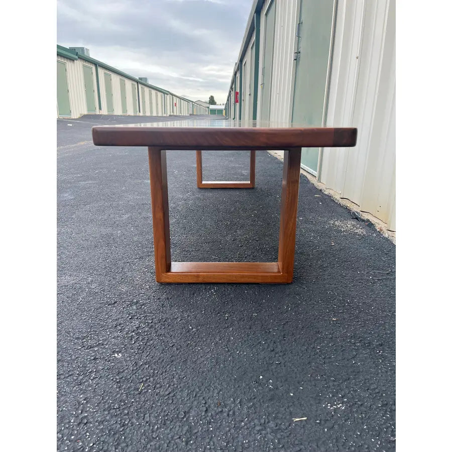 1980s Vintage Walnut and Cherry Bench- 7 Foot Long