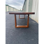 1980s Vintage Walnut and Cherry Bench- 7 Foot Long