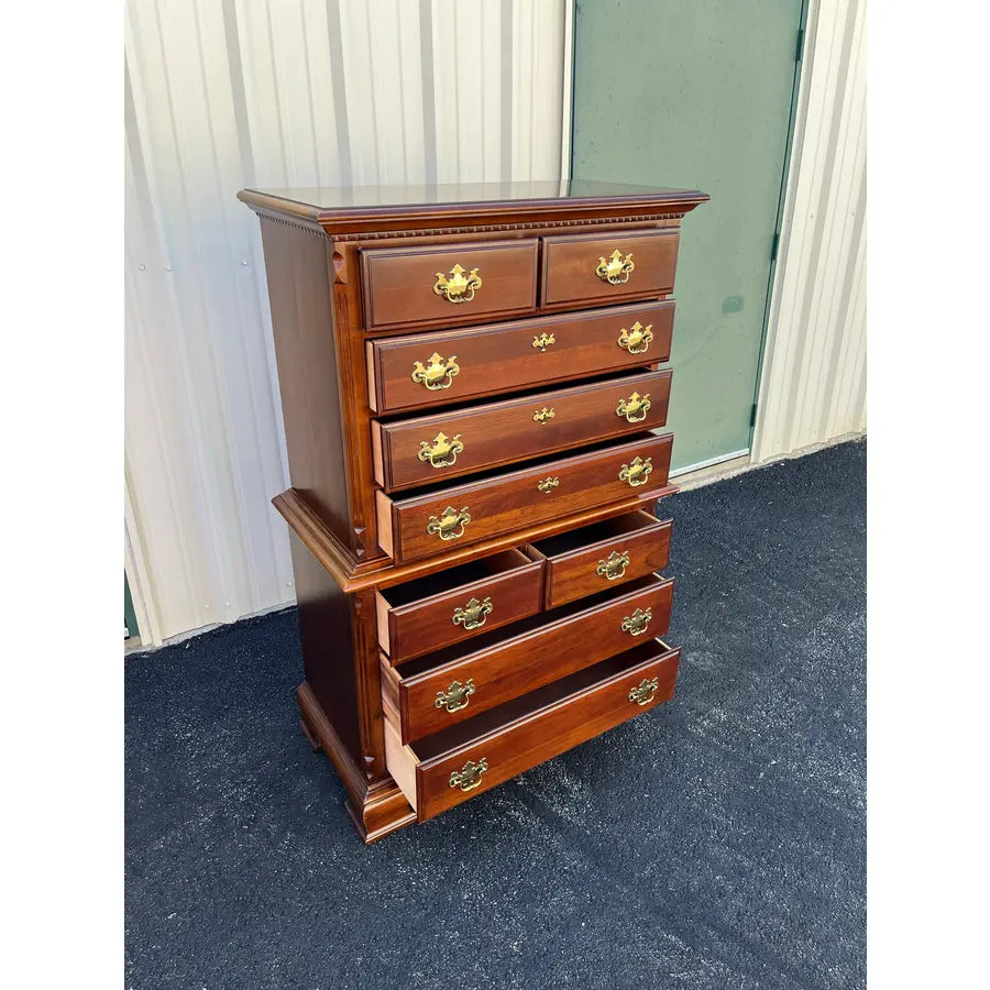 1990s Lexington 9-Drawer Cherry Chippendale Tall Chest of Drawers
