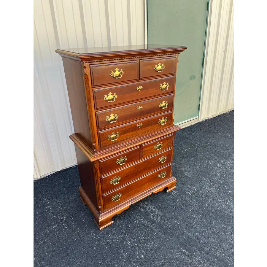 1990s Lexington 9-Drawer Cherry Chippendale Tall Chest of Drawers