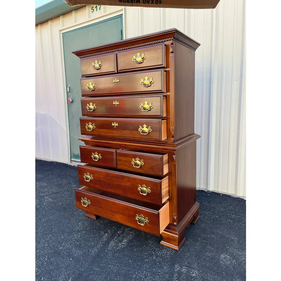 1990s Lexington 9-Drawer Cherry Chippendale Tall Chest of Drawers