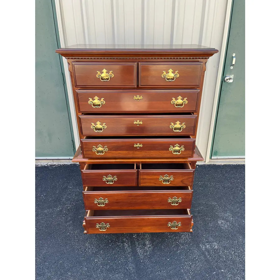 1990s Lexington 9-Drawer Cherry Chippendale Tall Chest of Drawers