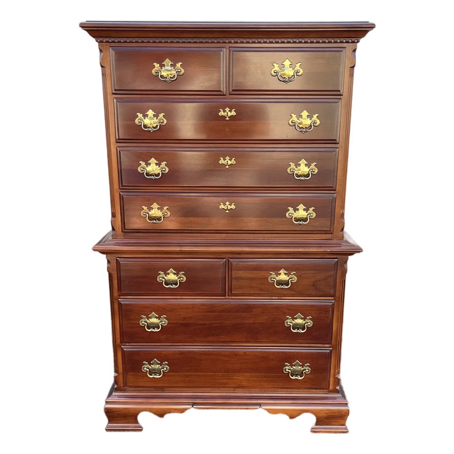 1990s Lexington 9-Drawer Cherry Chippendale Tall Chest of Drawers