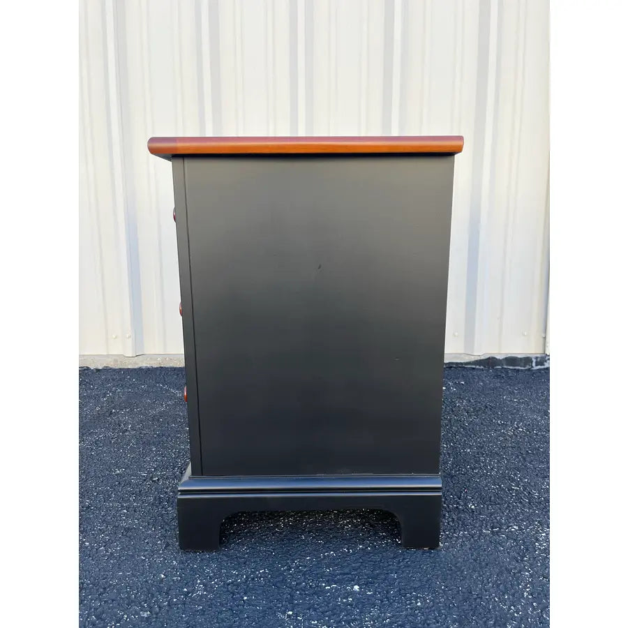 1990's Pair of Stanley Furniture Black and Cherry Nightstands