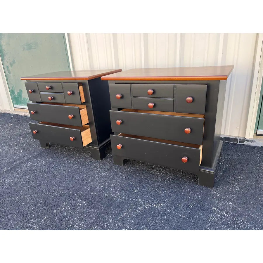 1990's Pair of Stanley Furniture Black and Cherry Nightstands