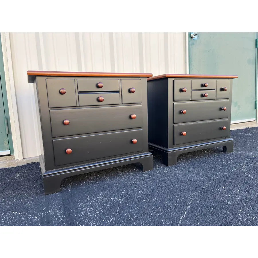 1990's Pair of Stanley Furniture Black and Cherry Nightstands