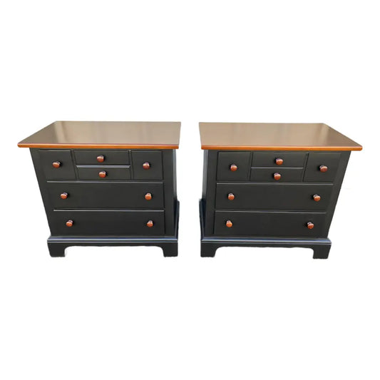 1990's Pair of Stanley Furniture Black and Cherry Nightstands