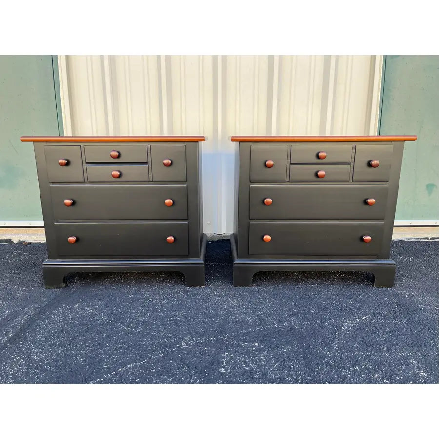 1990's Pair of Stanley Furniture Black and Cherry Nightstands