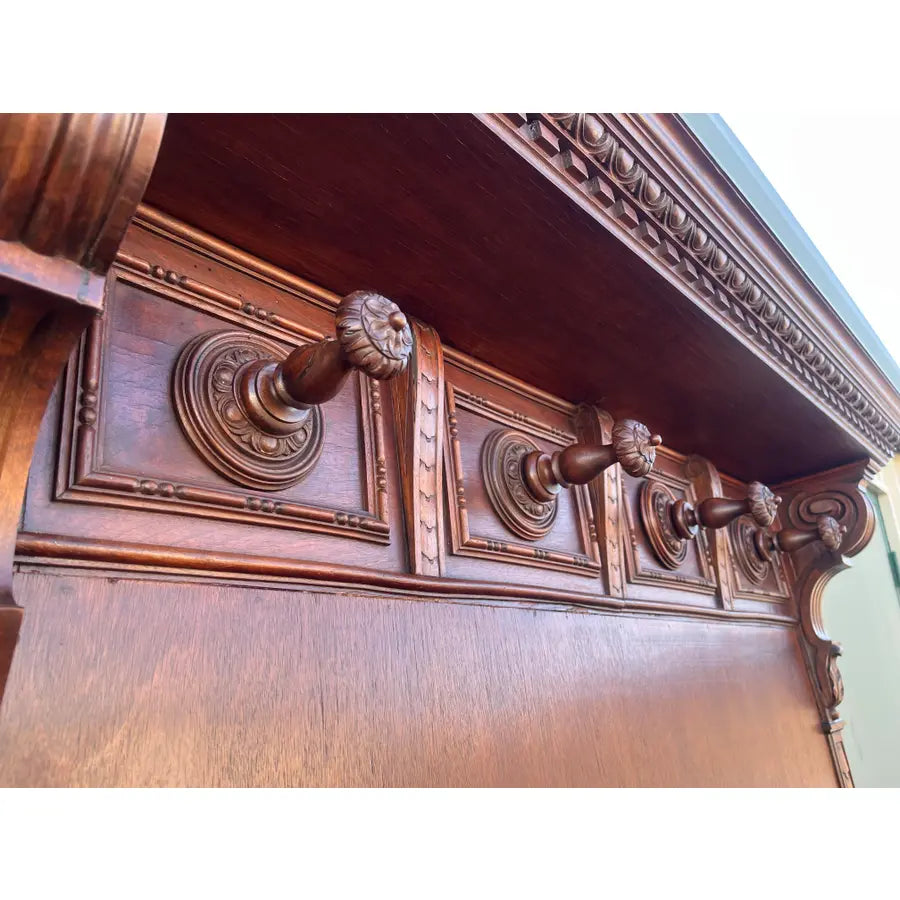 19th Century French Wall-Mount Clawfoot Walnut Hall Tree Coat Rack