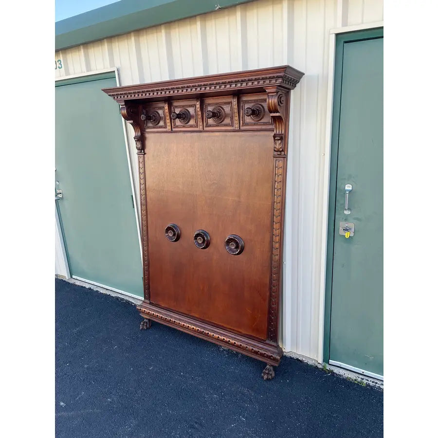 19th Century French Wall-Mount Clawfoot Walnut Hall Tree Coat Rack
