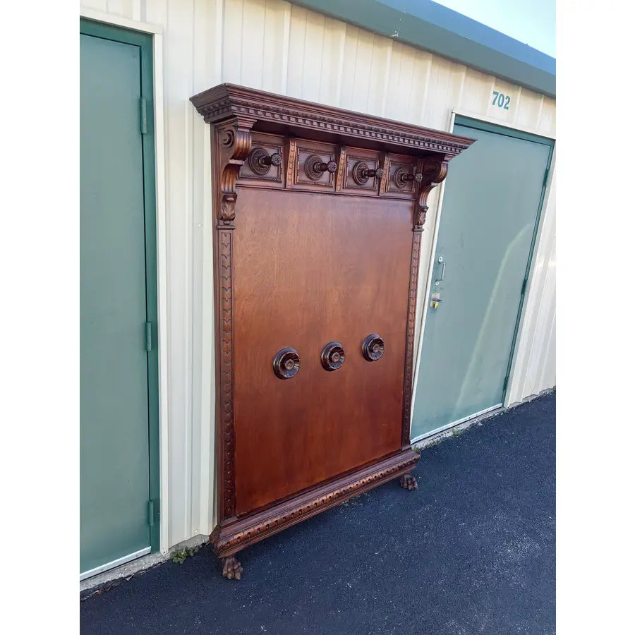 19th Century French Wall-Mount Clawfoot Walnut Hall Tree Coat Rack