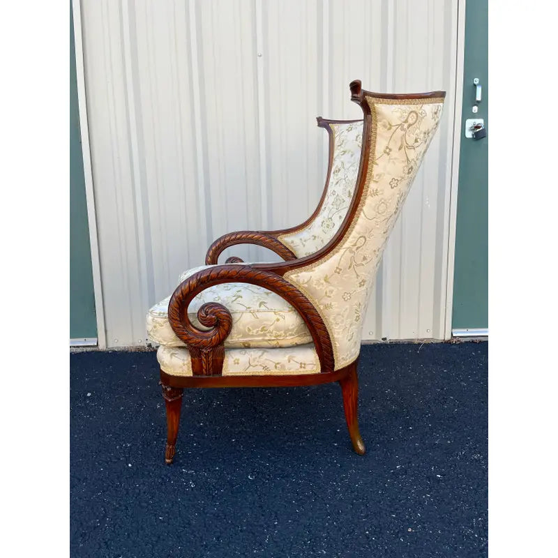 19th Century Mahogany Upholstered Rams Horn Arm Chairs- A Pair