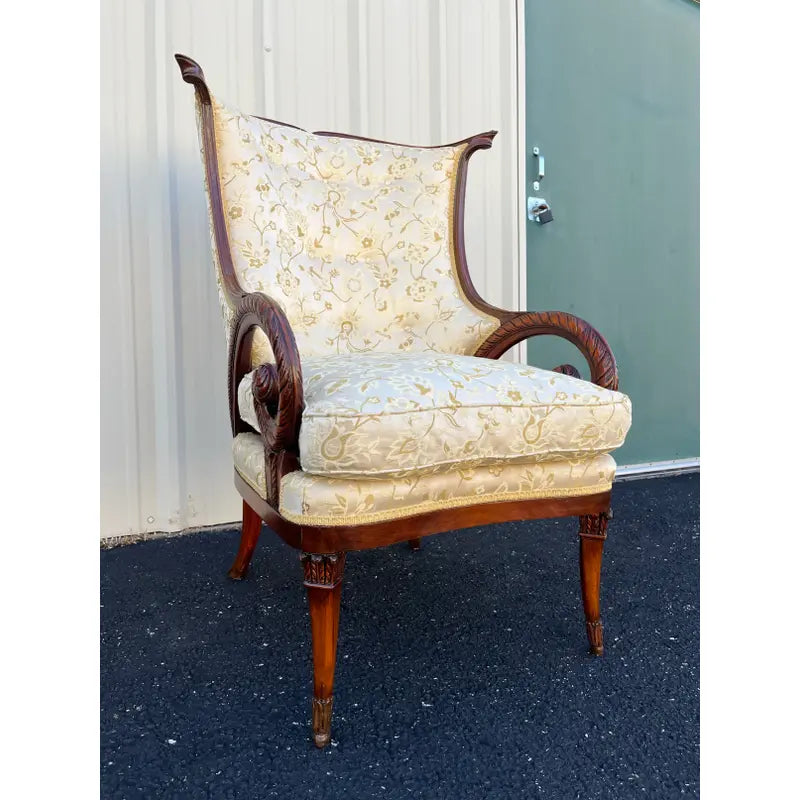 19th Century Mahogany Upholstered Rams Horn Arm Chairs- A Pair