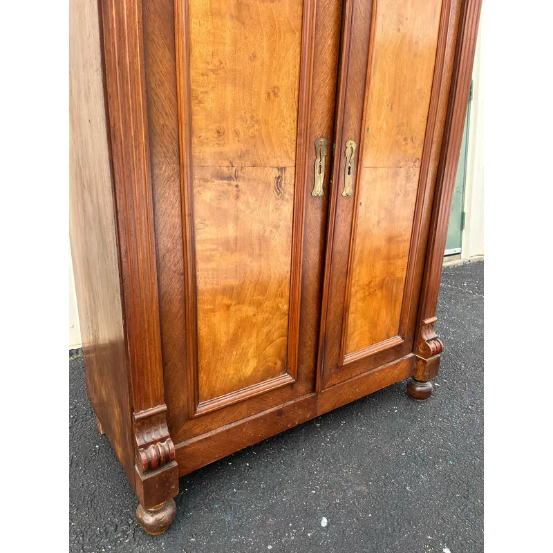 19th Century Walnut Burlwood Wardrobe Dresser