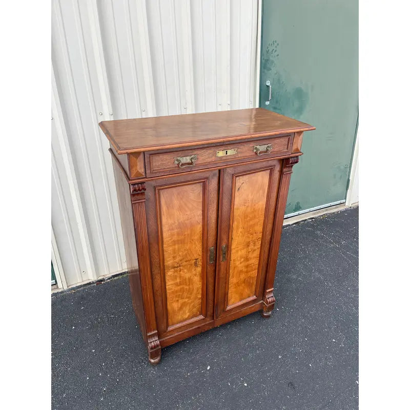 19th Century Walnut Burlwood Wardrobe Dresser