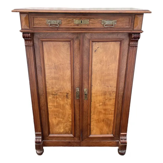 19th Century Walnut Burlwood Wardrobe Dresser