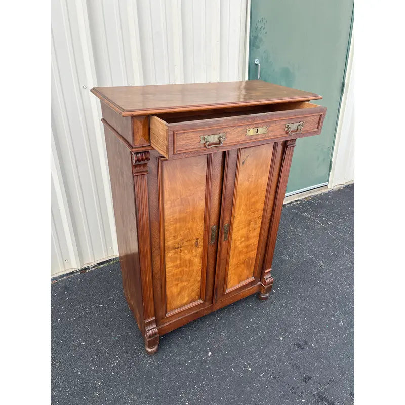 19th Century Walnut Burlwood Wardrobe Dresser