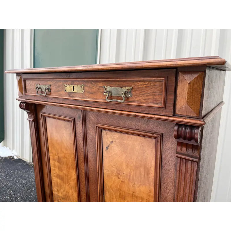 19th Century Walnut Burlwood Wardrobe Dresser