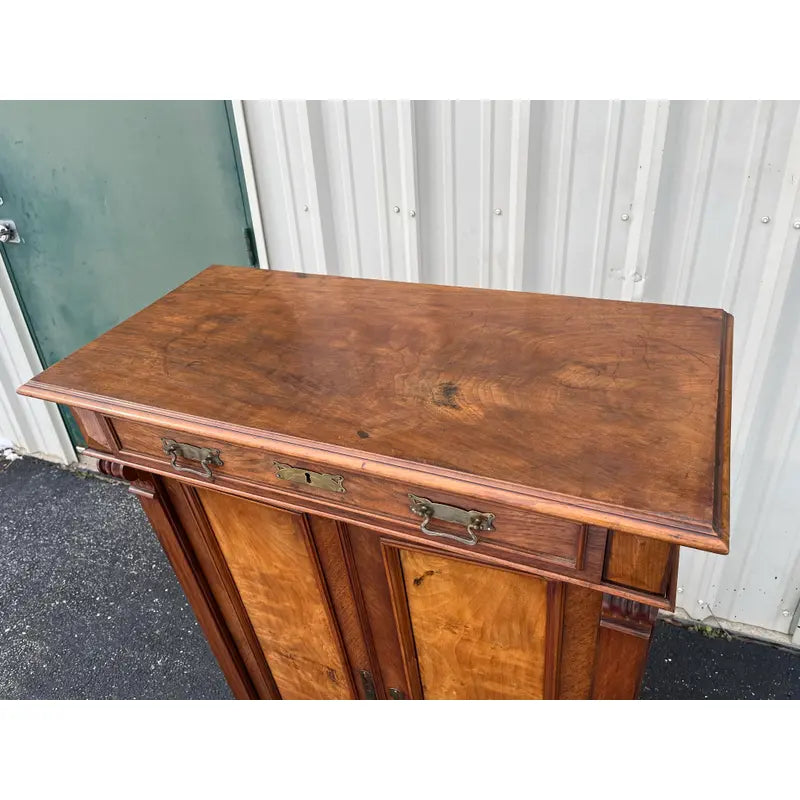 19th Century Walnut Burlwood Wardrobe Dresser