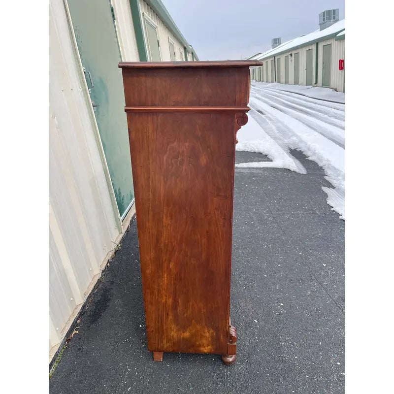 19th Century Walnut Burlwood Wardrobe Dresser