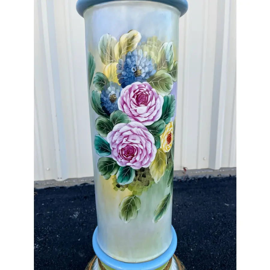 32" Porcelain Capodimonte Flower Painted Pedestals - A Pair