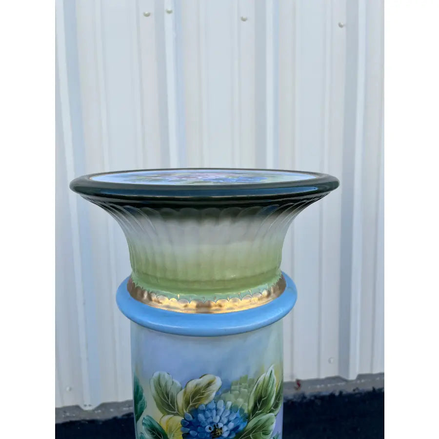 32" Porcelain Capodimonte Flower Painted Pedestals - A Pair
