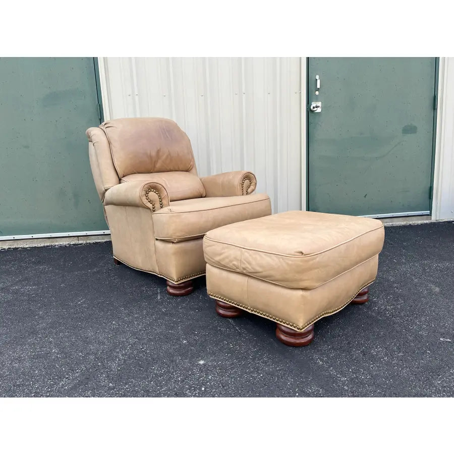 A Pair of Bradington Young Leather Recliners and Ottomans- 1990's