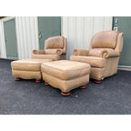 A Pair of Bradington Young Leather Recliners and Ottomans- 1990's