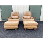 A Pair of Bradington Young Leather Recliners and Ottomans- 1990's