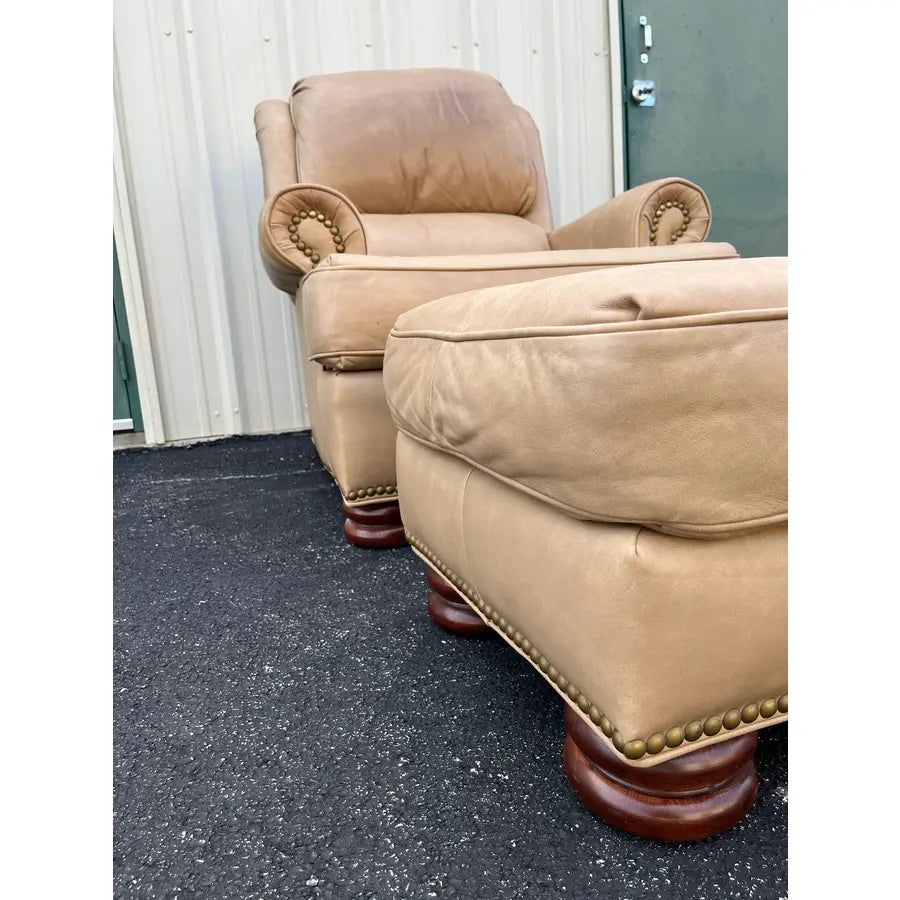 A Pair of Bradington Young Leather Recliners and Ottomans- 1990's