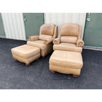 A Pair of Bradington Young Leather Recliners and Ottomans- 1990's