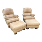 A Pair of Bradington Young Leather Recliners and Ottomans- 1990's