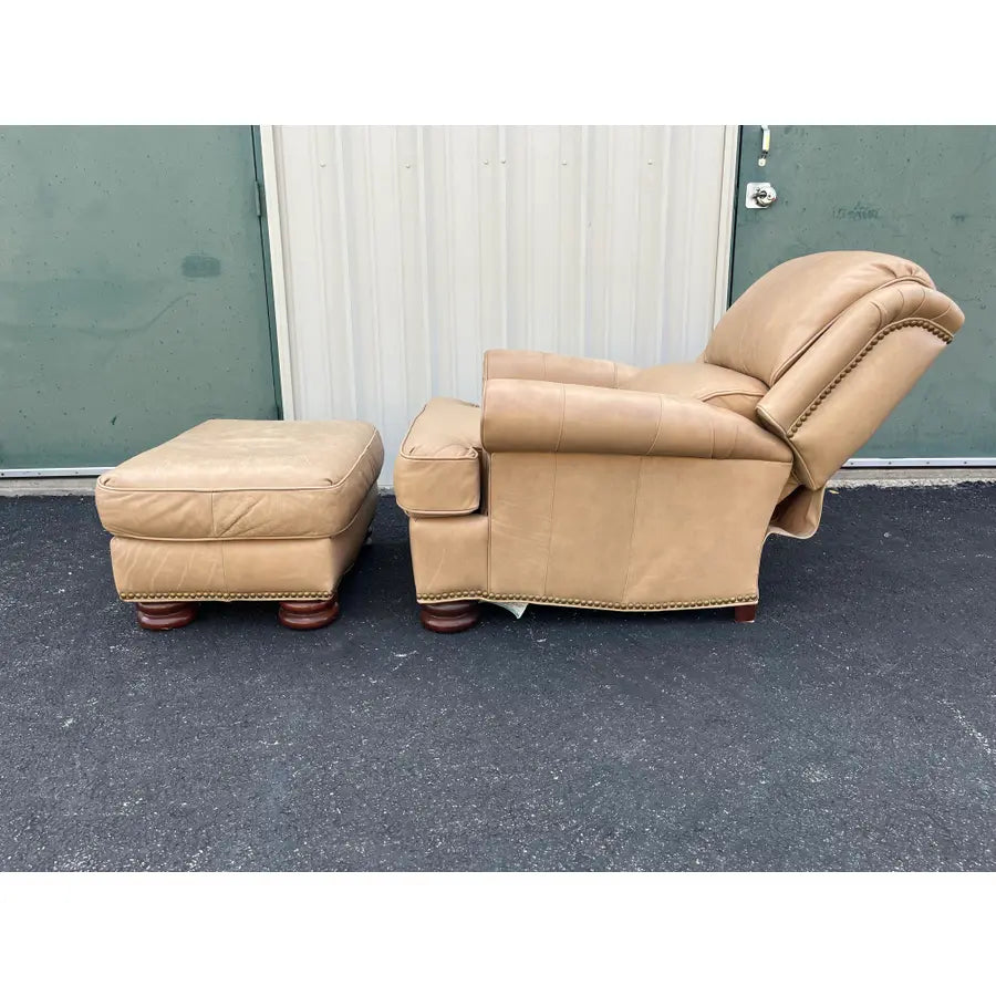 A Pair of Bradington Young Leather Recliners and Ottomans- 1990's