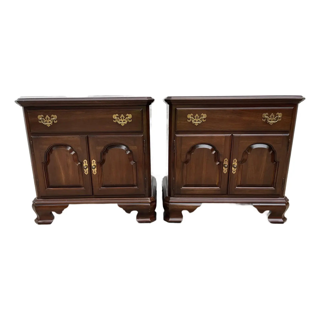 A Pair of Ethan Allen Georgian Court Cherry Nightstands- 1970's